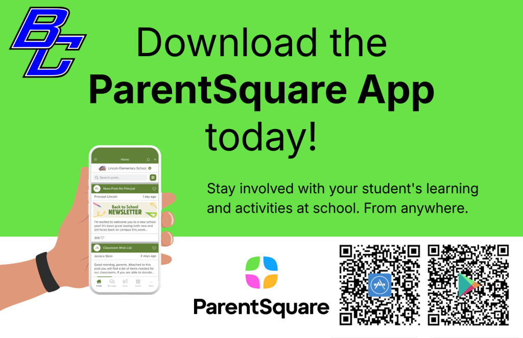 download the parent square app, hand holding phone
